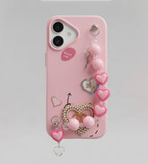 IPHONE 17 SERIES LUXE COQUETTE HEART: PEARL-EMBELLISHED, TRENDY CHARM STRAP, PREMIUM FASHION COVER PINK