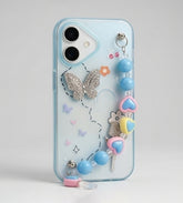 IPHONE 17 SERIES GARDEN BUTTERFLY BLUE: CRYSTAL EMBELLISHED, HANDMADE BEADED WRISTLET, PREMIUM SOFT-TOUCH PROTECTIVE COVER
