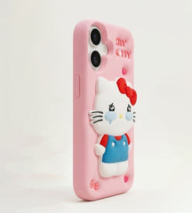 iPhone 17 Series Cry Kitty 3D Cartoon Silicone Soft Case For iPhone Cute Crying Cat Character Embossed Kawaii Protective Cover Pink