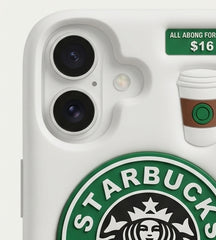 iPhone 17 Series Coffee Lover 3D Silicone Soft Case For iPhone Cute Café Logo Barcode Cup Embossed Protective Cover White