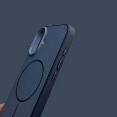 iPhone 16 Series Premium Matte Silicone Slim Case With Built-In Magnetic Ring Smooth Matte Finish Lightweight Protective Cover Slate Blue