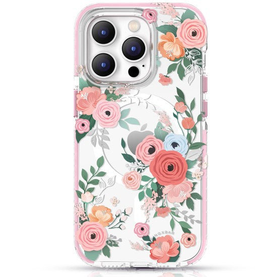 MAGNETIC CASE FOR IPHONE MAGSAFE DECORATED WITH ROSE FLOWERS PRINT