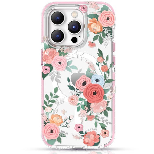 MAGNETIC CASE FOR IPHONE MAGSAFE DECORATED WITH ROSE FLOWERS PRINT