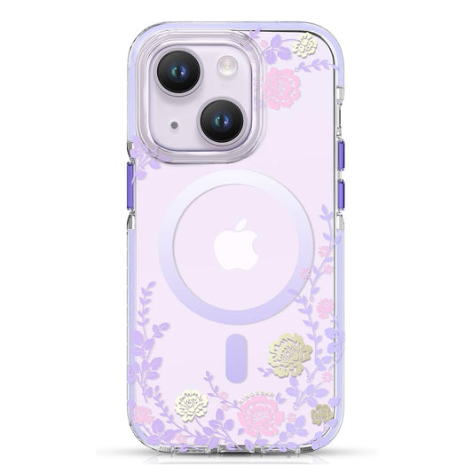 MAGNETIC CASE FOR IPHONE MAGSAFE DECORATED WITH PURPLE FLOWERS PRINT