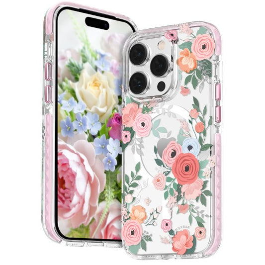 MAGNETIC CASE FOR IPHONE MAGSAFE DECORATED WITH ROSE FLOWERS PRINT