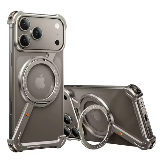 iPhone 17 Pro & 17 Pro Max Metal Frameless Bumper Case 360° Rotatable Stand with Magsafe Titanium