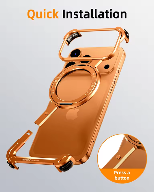 iPhone 17 Pro & 17 Pro Max Metal Frameless Bumper Case 360° Rotatable Stand with Magsafe Orange
