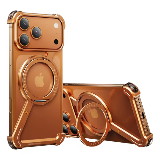 iPhone 17 Pro & 17 Pro Max Metal Frameless Bumper Case 360° Rotatable Stand with Magsafe Orange