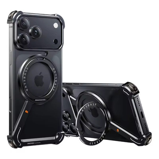 iPhone 17 Pro & 17 Pro Max Metal Frameless Bumper Case 360° Rotatable Stand with Magsafe Black