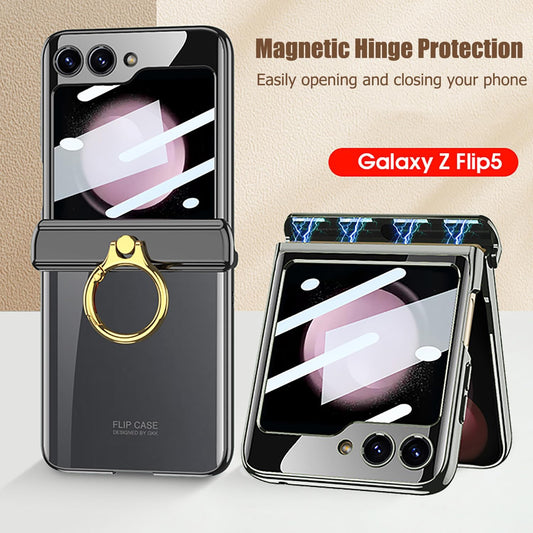 Phantom Transparent Magnetic Hinge Ring Case By GKK For Flip 5 - Black