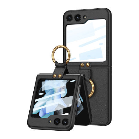 Black Ring Case with Built-In Glass Screen Protector - For Samsung Galaxy Z Flip5