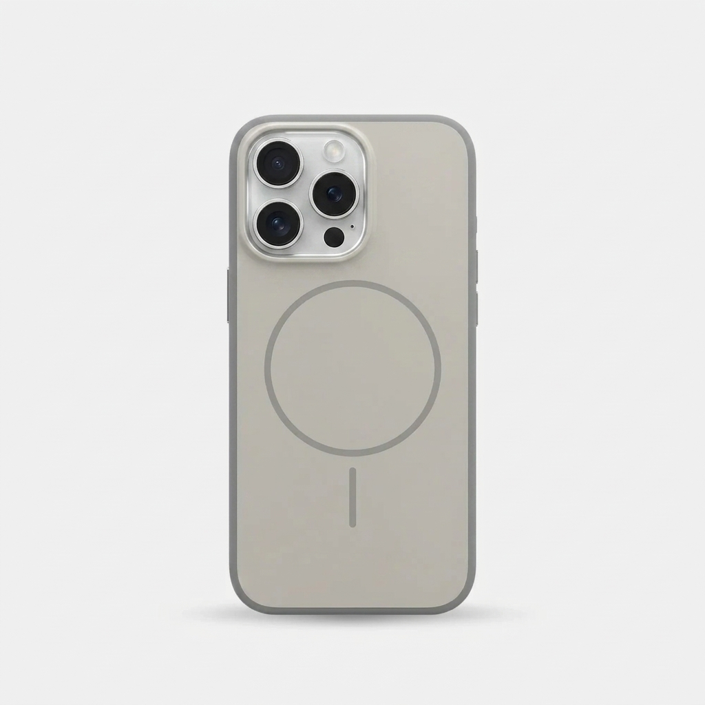 iPhone 16 Series Premium Matte Silicone Slim Case With Built-In Magnetic Ring Smooth Matte Finish Lightweight Protective Cover Stone Grey