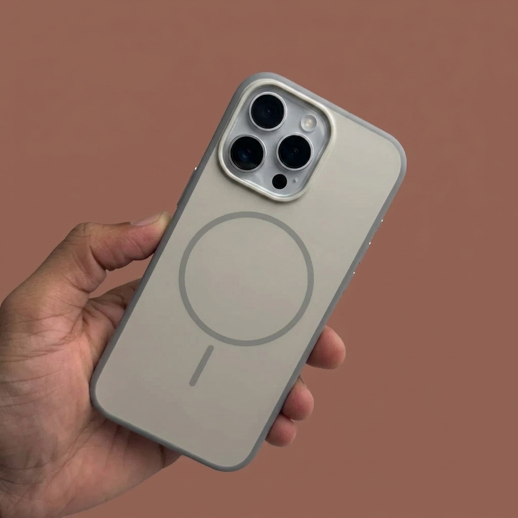 iPhone 16 Series Premium Matte Silicone Slim Case With Built-In Magnetic Ring Smooth Matte Finish Lightweight Protective Cover Stone Grey
