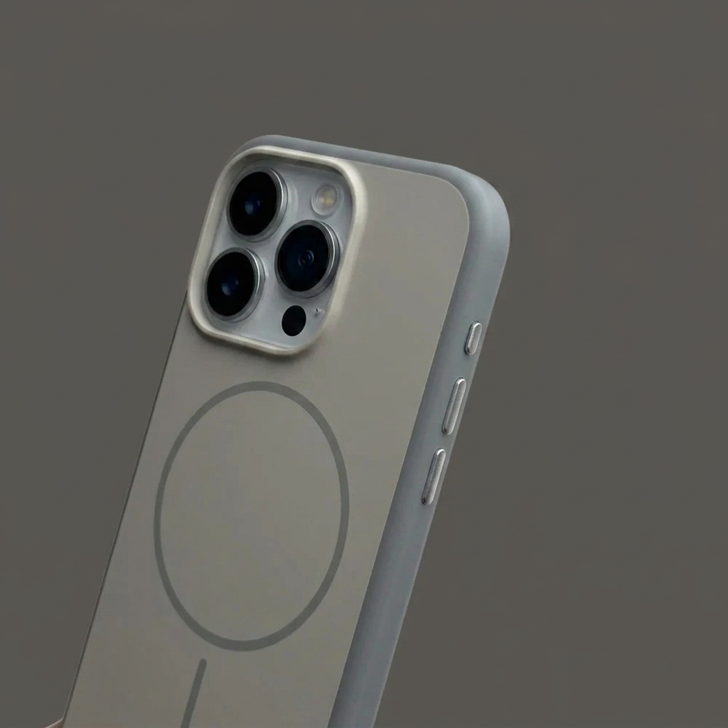 iPhone 16 Series Premium Matte Silicone Slim Case With Built-In Magnetic Ring Smooth Matte Finish Lightweight Protective Cover Stone Grey