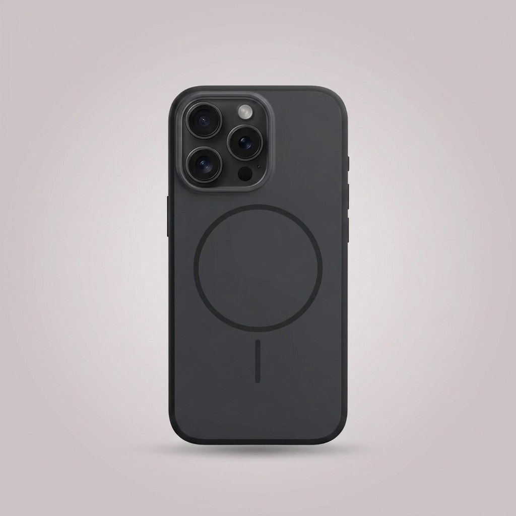 iPhone 16 Series Premium Matte Silicone Slim Case With Built-In Magnetic Ring Smooth Matte Finish Lightweight Protective Cover Charcoal Black