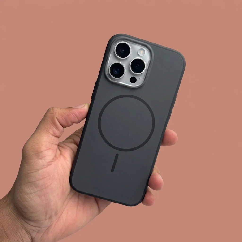 iPhone 16 Series Premium Matte Silicone Slim Case With Built-In Magnetic Ring Smooth Matte Finish Lightweight Protective Cover Charcoal Black