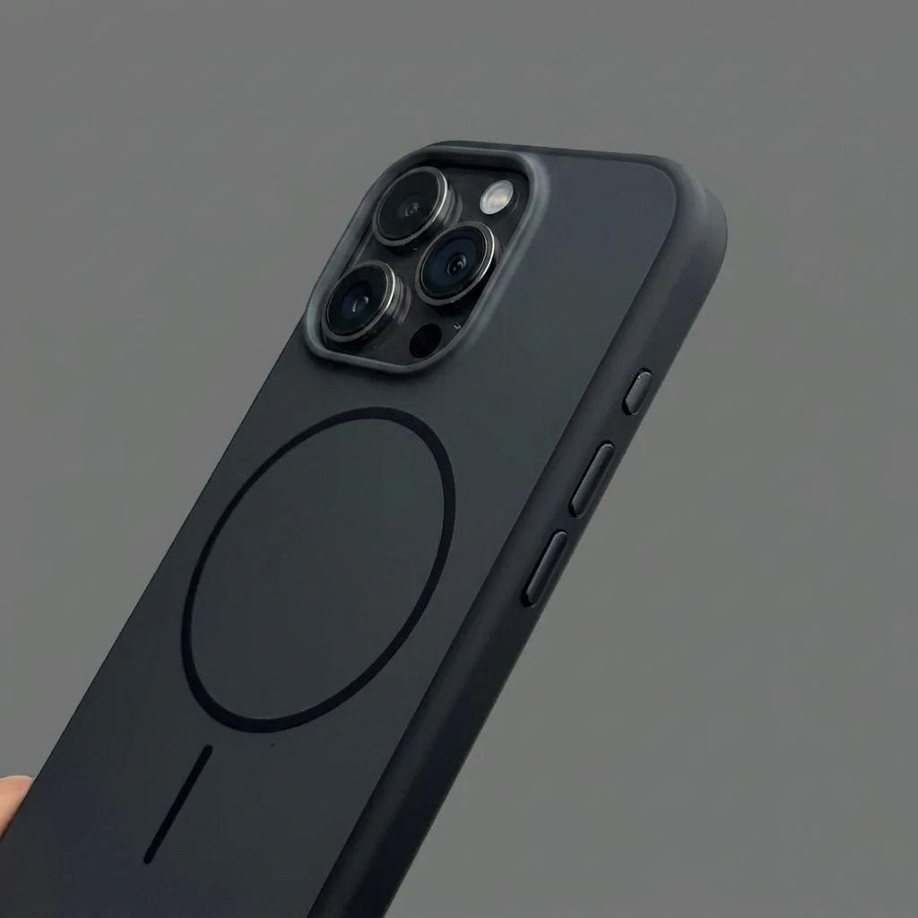 iPhone 16 Series Premium Matte Silicone Slim Case With Built-In Magnetic Ring Smooth Matte Finish Lightweight Protective Cover Charcoal Black