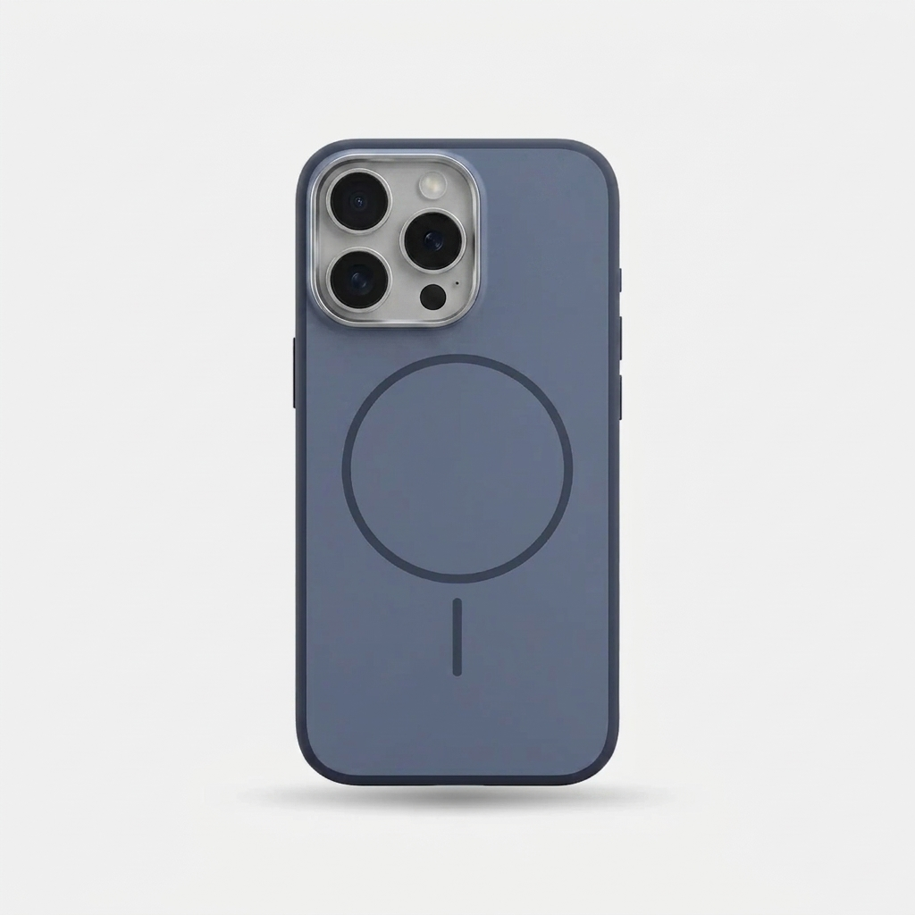 iPhone 16 Series Premium Matte Silicone Slim Case With Built-In Magnetic Ring Smooth Matte Finish Lightweight Protective Cover Slate Blue