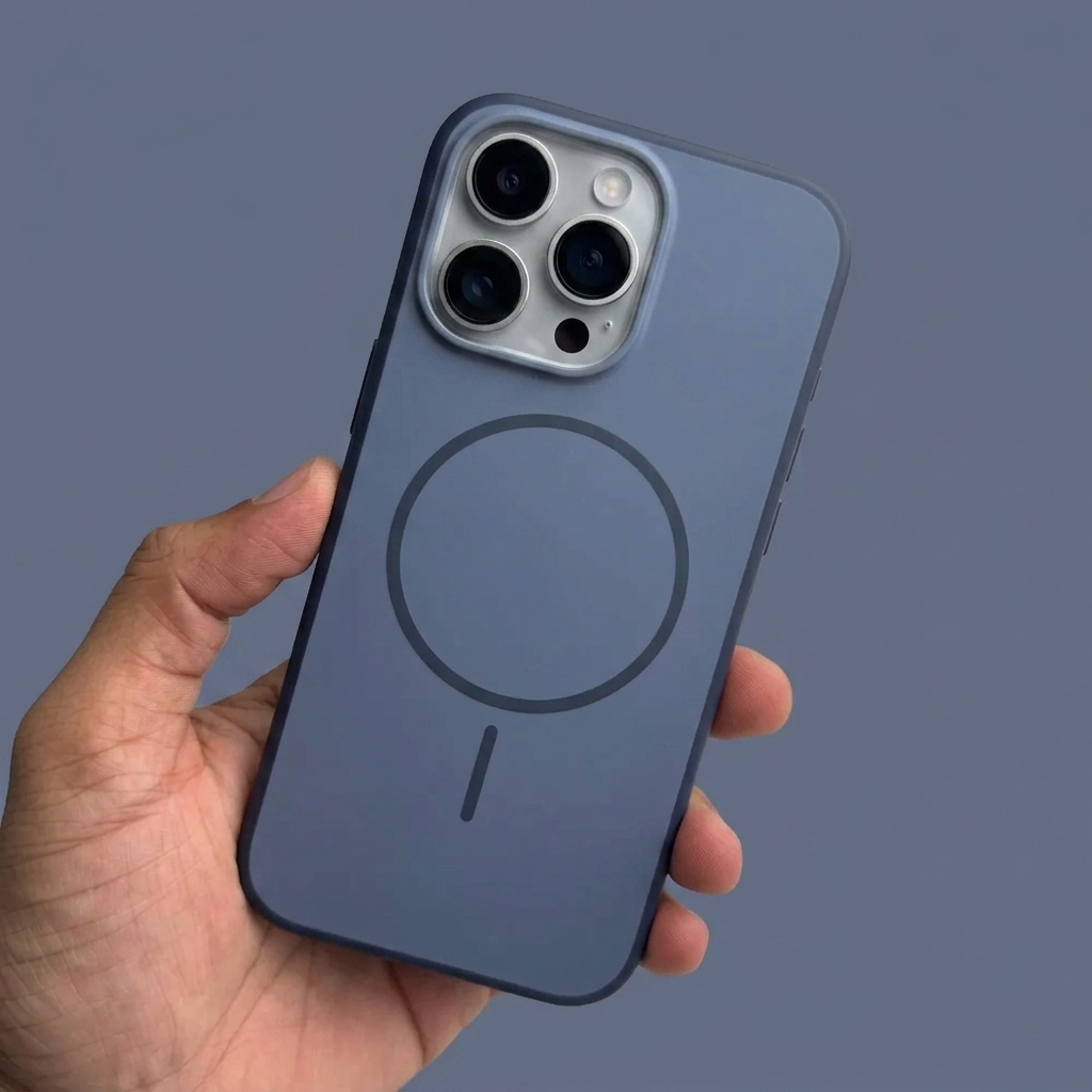 iPhone 16 Series Premium Matte Silicone Slim Case With Built-In Magnetic Ring Smooth Matte Finish Lightweight Protective Cover Slate Blue