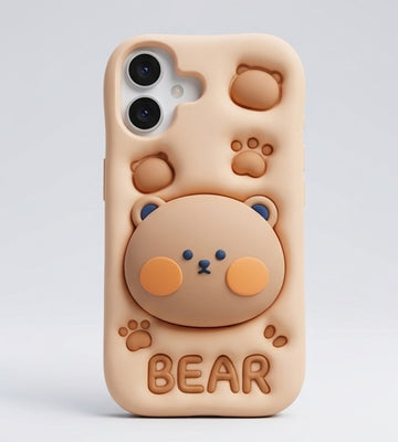 iPhone 17 Series Cute 3D Bear Silicone Soft Case For iPhone Kawaii Teddy Bear Paw Print Embossed Protective Cover Beige