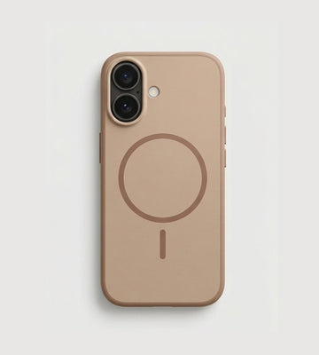 iPhone 16 Series Premium Matte Silicone Slim Case With Built-In Magnetic Ring Smooth Matte Finish Lightweight Protective Cover Desert Sand