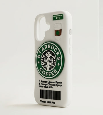 iPhone 17 Series Coffee Lover 3D Silicone Soft Case For iPhone Cute Café Logo Barcode Cup Embossed Protective Cover White