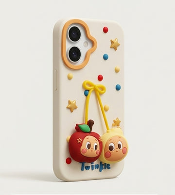 iPhone 17 Series Twinkle "Apple Friends" 3D Relief Case – Kawaii Character Aesthetic Soft Silicone Cover