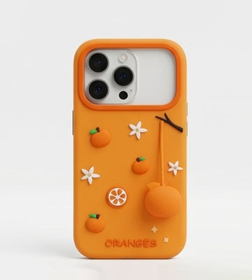iPhone 17 Series 3D Fruit Relief Silicone Case – Handcrafted Orange Blossom Aesthetic Soft-Touch Cover
