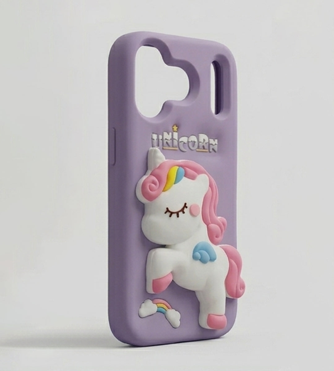 iPhone 17 Series Unicorn 3D Cartoon Silicone Soft Case For iPhone Cute Rainbow Pony Embossed Kawaii Protective Cover Purple
