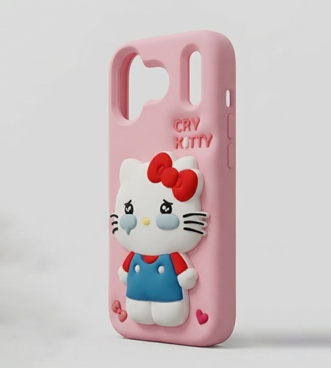 iPhone 17 Series Cry Kitty 3D Cartoon Silicone Soft Case For iPhone Cute Crying Cat Character Embossed Kawaii Protective Cover Pink