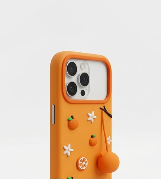 iPhone 17 Series 3D Fruit Relief Silicone Case – Handcrafted Orange Blossom Aesthetic Soft-Touch Cover