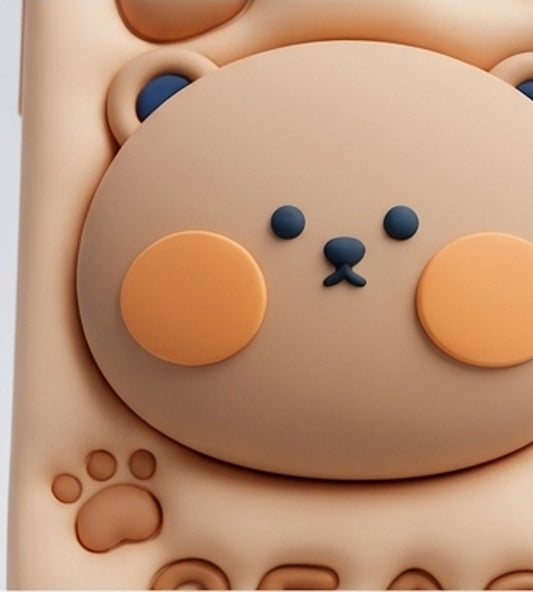 iPhone 17 Series Cute 3D Bear Silicone Soft Case For iPhone Kawaii Teddy Bear Paw Print Embossed Protective Cover Beige
