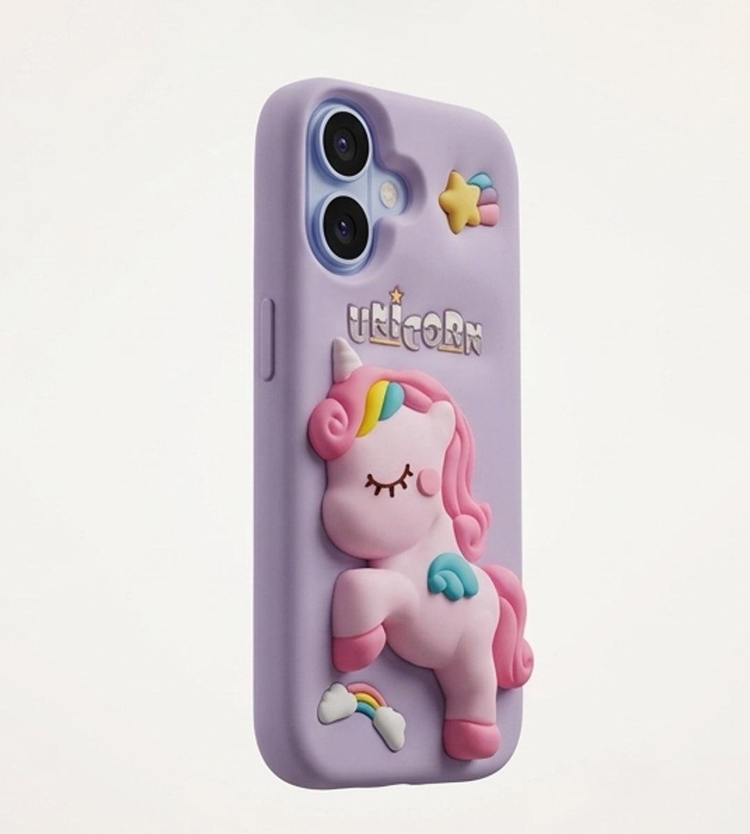 iPhone 17 Series Unicorn 3D Cartoon Silicone Soft Case For iPhone Cute Rainbow Pony Embossed Kawaii Protective Cover Purple