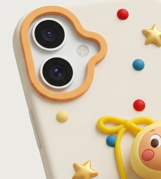 iPhone 17 Series Twinkle "Apple Friends" 3D Relief Case – Kawaii Character Aesthetic Soft Silicone Cover