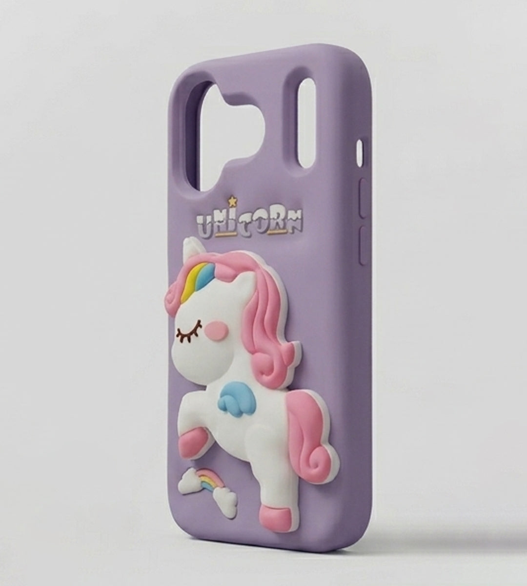 iPhone 17 Series Unicorn 3D Cartoon Silicone Soft Case For iPhone Cute Rainbow Pony Embossed Kawaii Protective Cover Purple