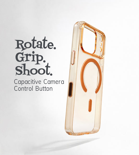 iPhone 17 Series Crystal Clear Orange Transparent Case With Built-In Magnetic Ring & Capacitive Camera Control Button Hard PC Back Slim Protective Cover Clear Orange