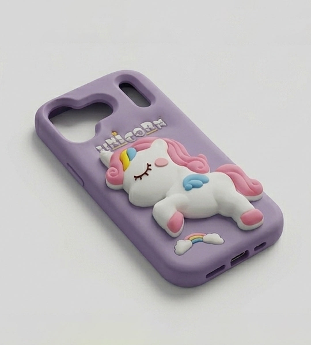 iPhone 17 Series Unicorn 3D Cartoon Silicone Soft Case For iPhone Cute Rainbow Pony Embossed Kawaii Protective Cover Purple