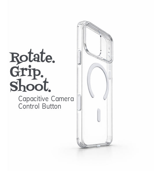 iPhone 17 Series Crystal Ice Clear Transparent Case With Built-In Magnetic Ring & Capacitive Camera Control Button Hard PC Back Slim Protective Cover Ice Clear