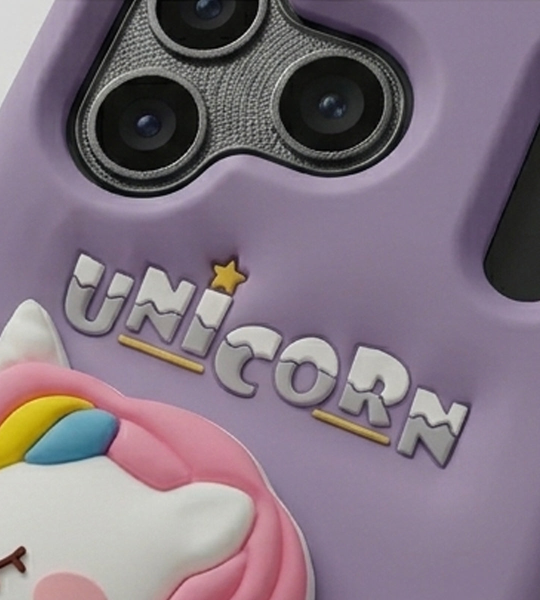 iPhone 17 Series Unicorn 3D Cartoon Silicone Soft Case For iPhone Cute Rainbow Pony Embossed Kawaii Protective Cover Purple