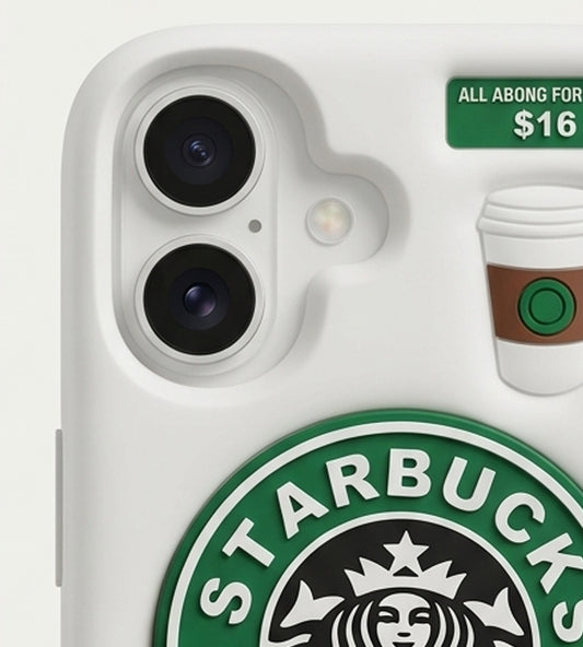 iPhone 17 Series Coffee Lover 3D Silicone Soft Case For iPhone Cute Café Logo Barcode Cup Embossed Protective Cover White