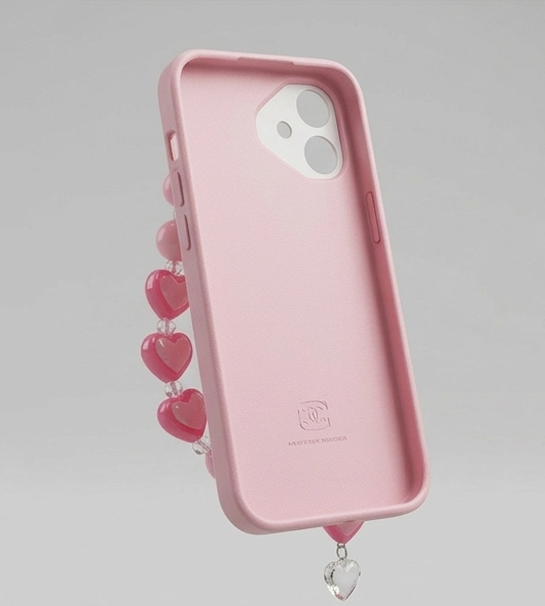 IPHONE 17 SERIES LUXE COQUETTE HEART: PEARL-EMBELLISHED, TRENDY CHARM STRAP, PREMIUM FASHION COVER PINK