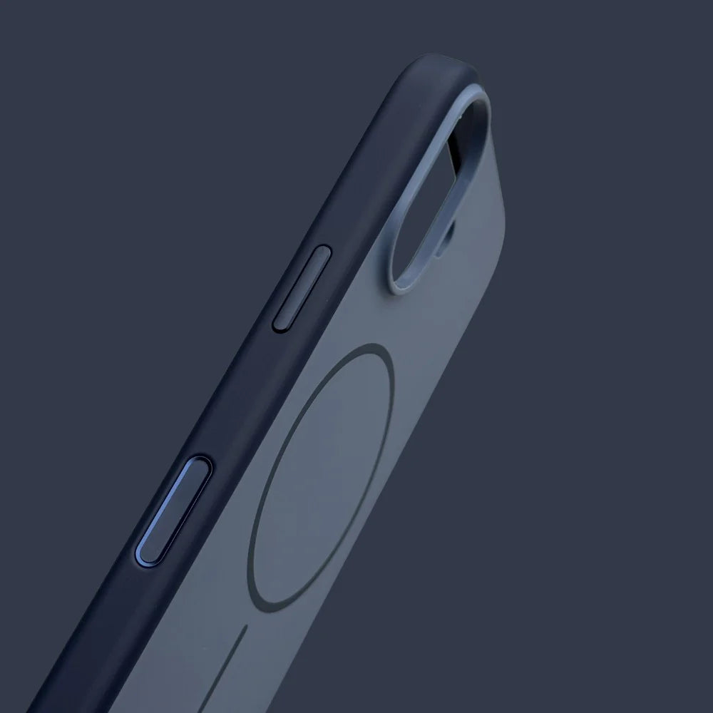 iPhone 16 Series Premium Matte Silicone Slim Case With Built-In Magnetic Ring Smooth Matte Finish Lightweight Protective Cover Slate Blue