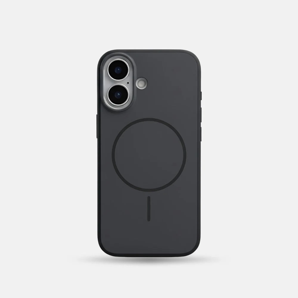 iPhone 16 Series Premium Matte Silicone Slim Case With Built-In Magnetic Ring Smooth Matte Finish Lightweight Protective Cover Charcoal Black