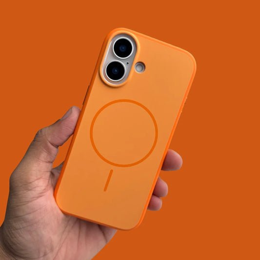 iPhone 17 Series Premium Matte Silicone Slim Case With Built-In Magnetic Ring Smooth Matte Finish Lightweight Protective Cover Vibrant Orange