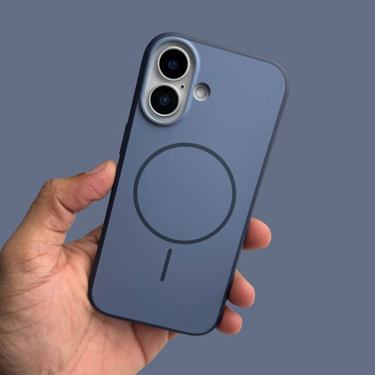 iPhone 16 Series Premium Matte Silicone Slim Case With Built-In Magnetic Ring Smooth Matte Finish Lightweight Protective Cover Slate Blue