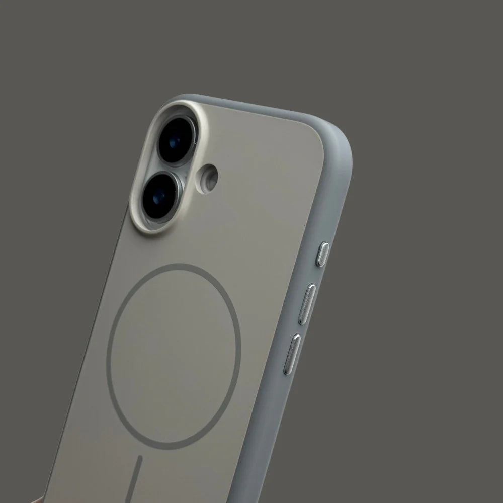 iPhone 16 Series Premium Matte Silicone Slim Case With Built-In Magnetic Ring Smooth Matte Finish Lightweight Protective Cover Stone Grey