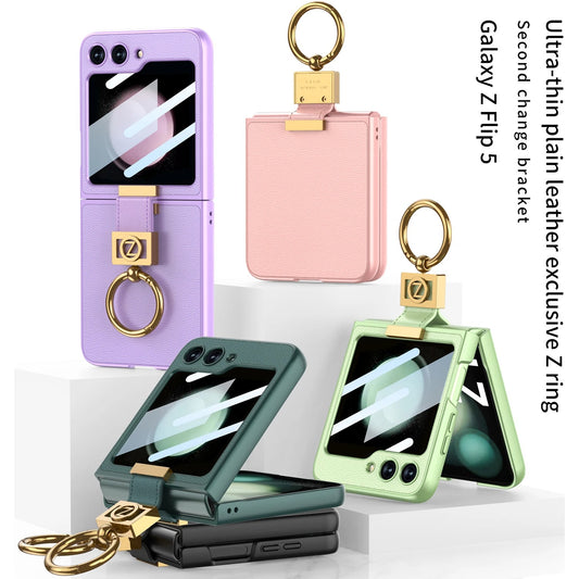 Luxury Leather Flip 5 Case with Z Ring Holder - Black