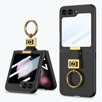 Luxury Leather Flip 5 Case with Z Ring Holder - Black