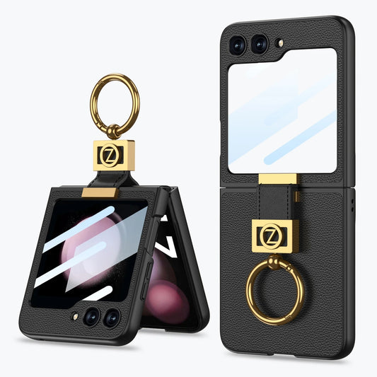 Luxury Leather Flip 5 Case with Z Ring Holder - Black