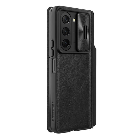 For Samsung Galaxy Z Fold5 NILLKIN QIN Series Pro Sliding Camera Cover Design Leather Phone Case(Black)